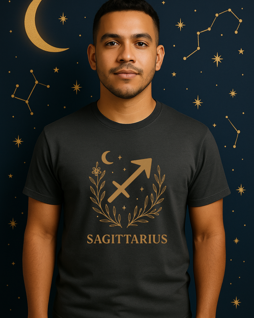 Sagittarius Zodiac Shirt – Gold Celestial Astrology Tee – December Birthday Gift – Unisex Gildan 64000 Softstyle T-Shirt