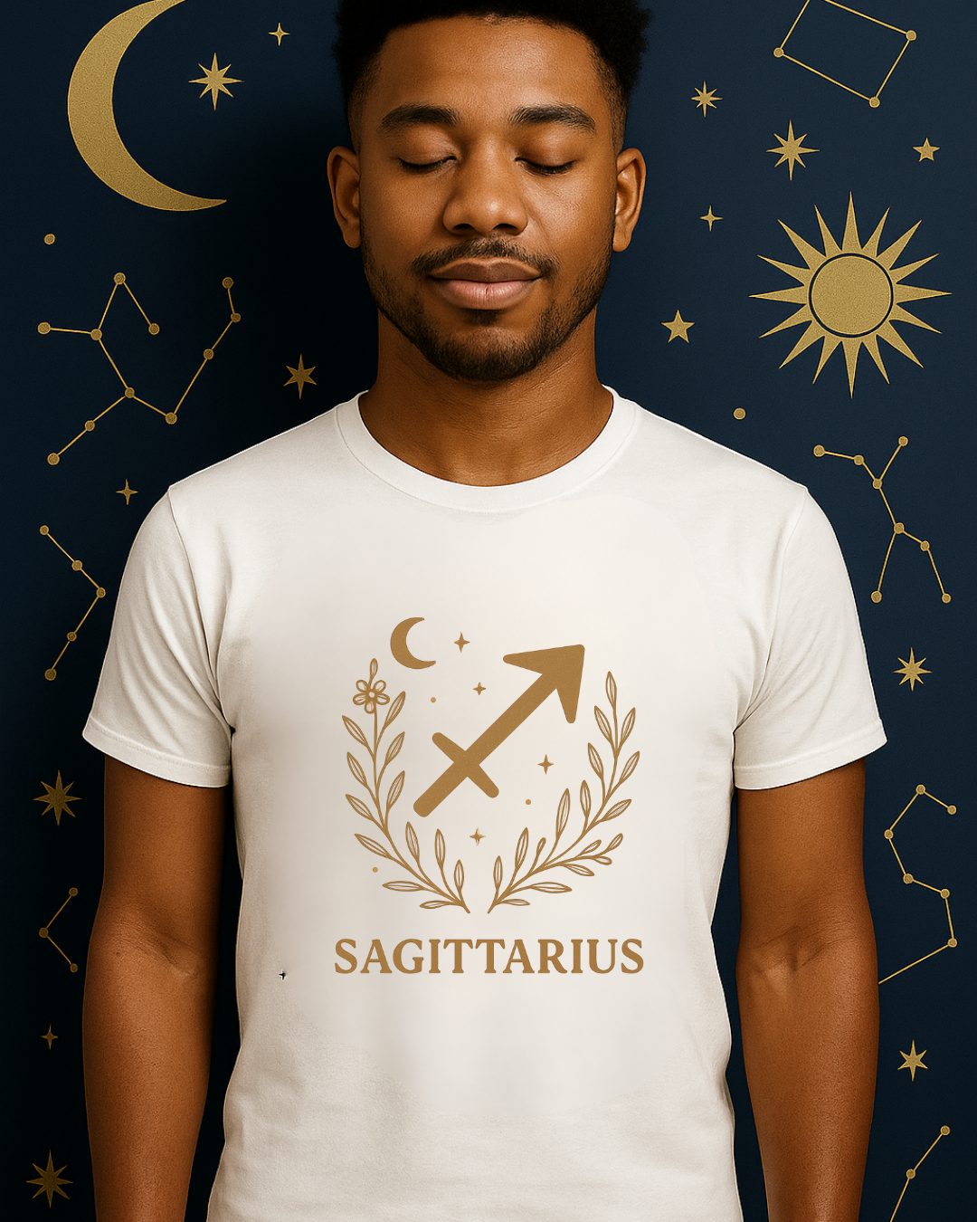 Sagittarius Zodiac Shirt – Gold Celestial Astrology Tee – December Birthday Gift – Unisex Gildan 64000 Softstyle T-Shirt
