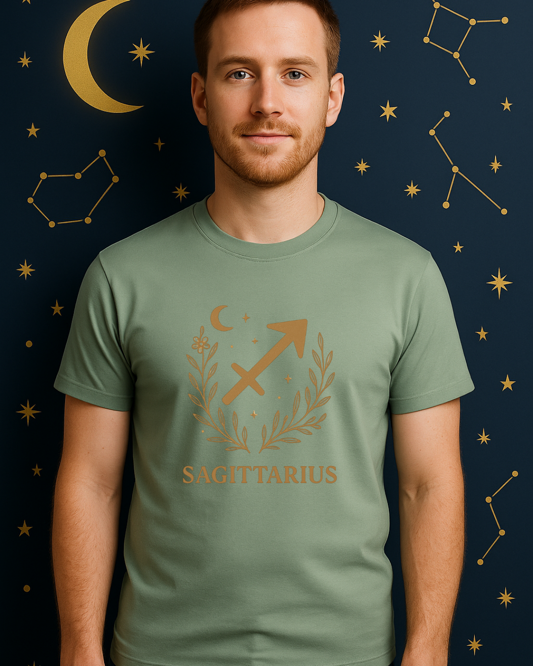Sagittarius Zodiac Shirt – Gold Celestial Astrology Tee – December Birthday Gift – Unisex Gildan 64000 Softstyle T-Shirt