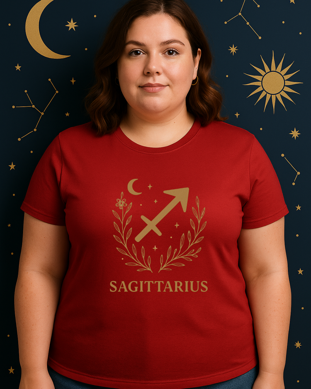 Sagittarius Zodiac Shirt – Gold Celestial Astrology Tee – December Birthday Gift – Unisex Gildan 64000 Softstyle T-Shirt