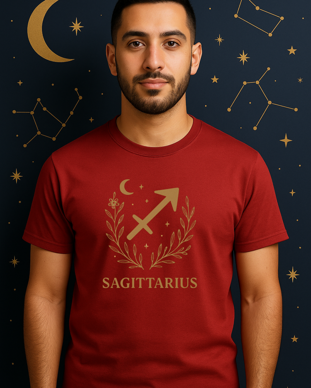 Sagittarius Zodiac Shirt – Gold Celestial Astrology Tee – December Birthday Gift – Unisex Gildan 64000 Softstyle T-Shirt