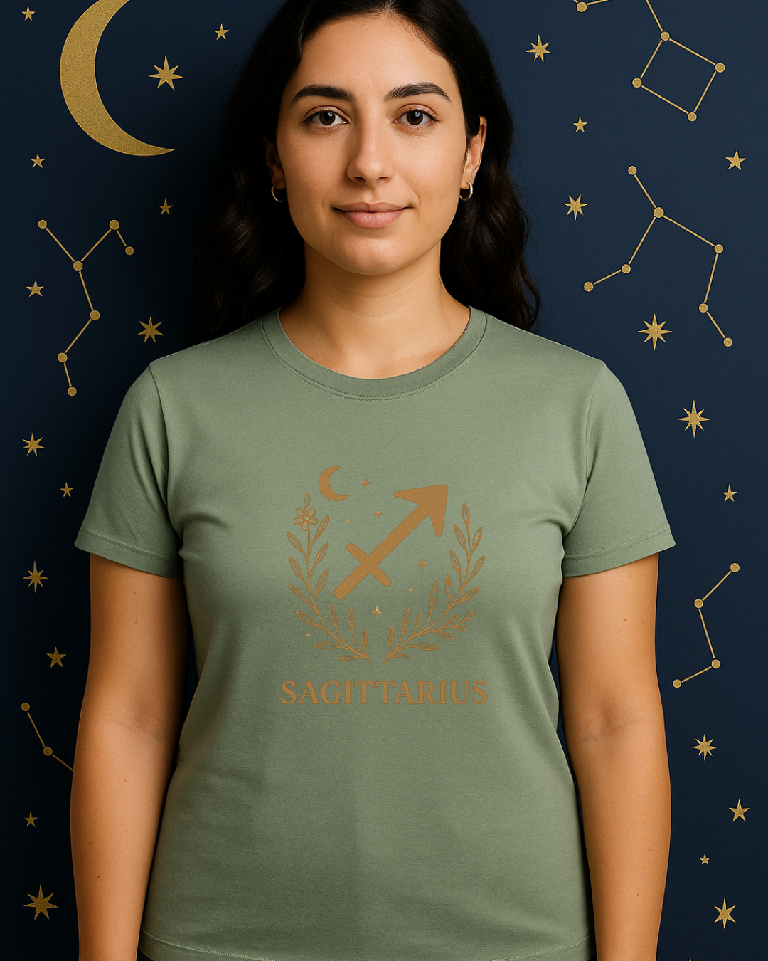 Sagittarius Zodiac Shirt – Gold Celestial Astrology Tee – December Birthday Gift – Unisex Gildan 64000 Softstyle T-Shirt
