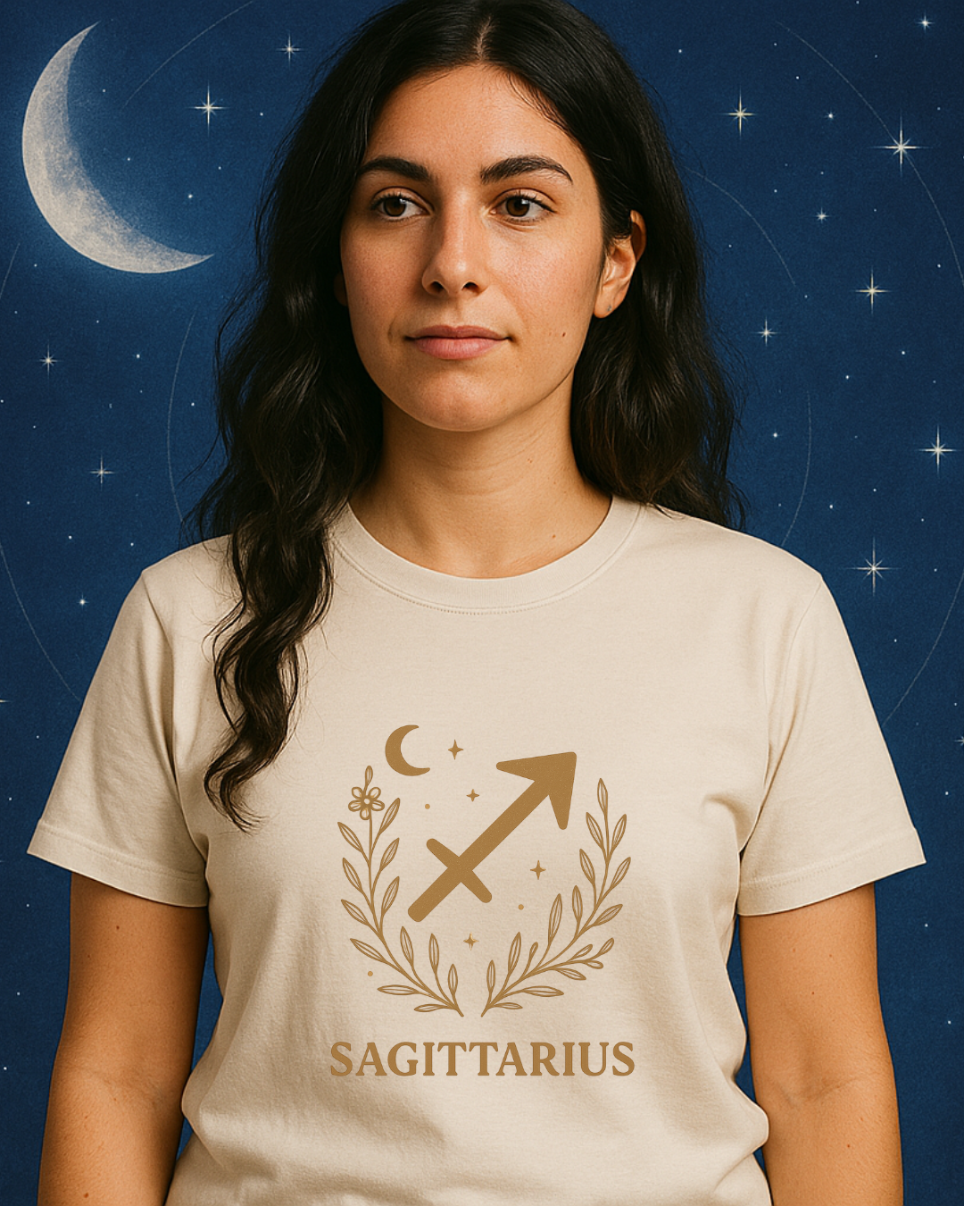 Sagittarius Zodiac Shirt – Gold Celestial Astrology Tee – December Birthday Gift – Unisex Gildan 64000 Softstyle T-Shirt