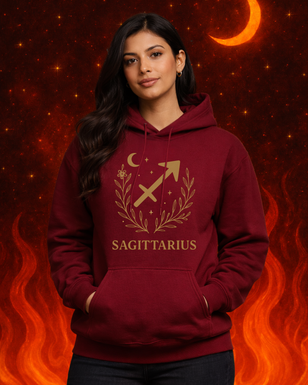 Sagittarius Zodiac Hoodie – Gold Celestial Archer Design on Gildan 18500 Unisex Astrology Sweatshirt