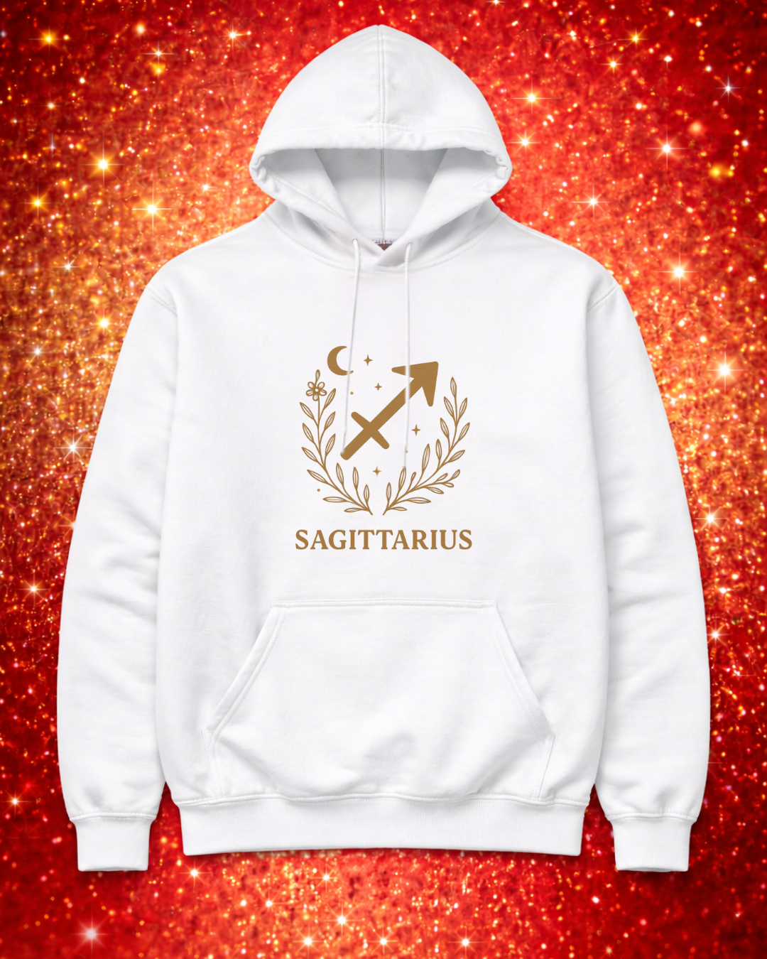 Sagittarius Zodiac Hoodie – Gold Celestial Archer Design on Gildan 18500 Unisex Astrology Sweatshirt