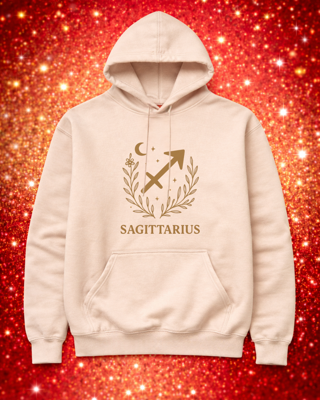 Sagittarius Zodiac Hoodie – Gold Celestial Archer Design on Gildan 18500 Unisex Astrology Sweatshirt