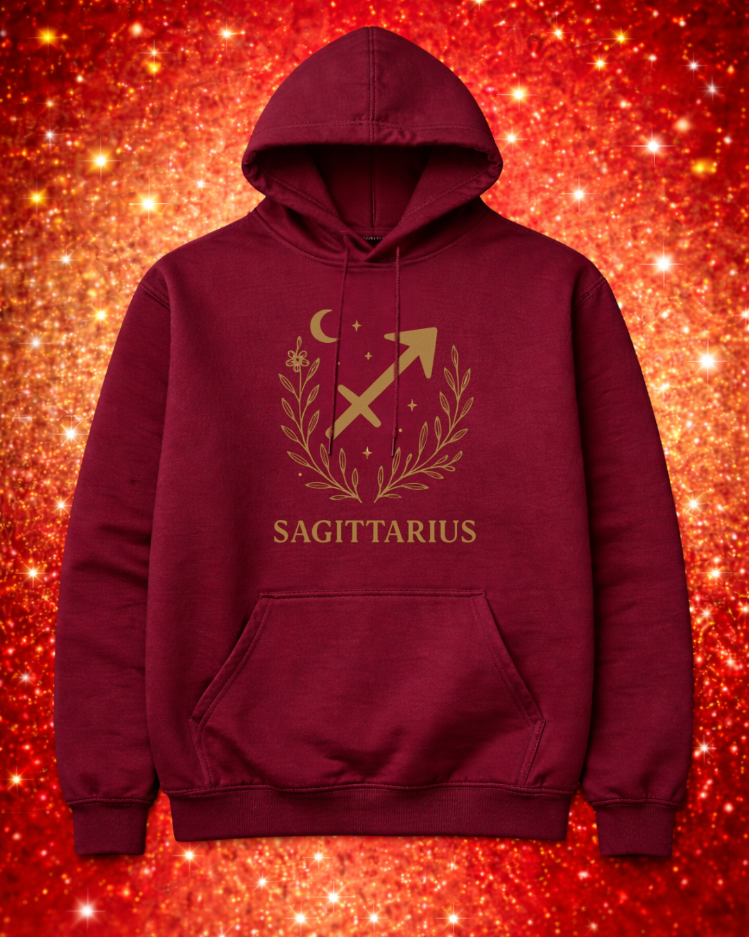 Sagittarius Zodiac Hoodie – Gold Celestial Archer Design on Gildan 18500 Unisex Astrology Sweatshirt