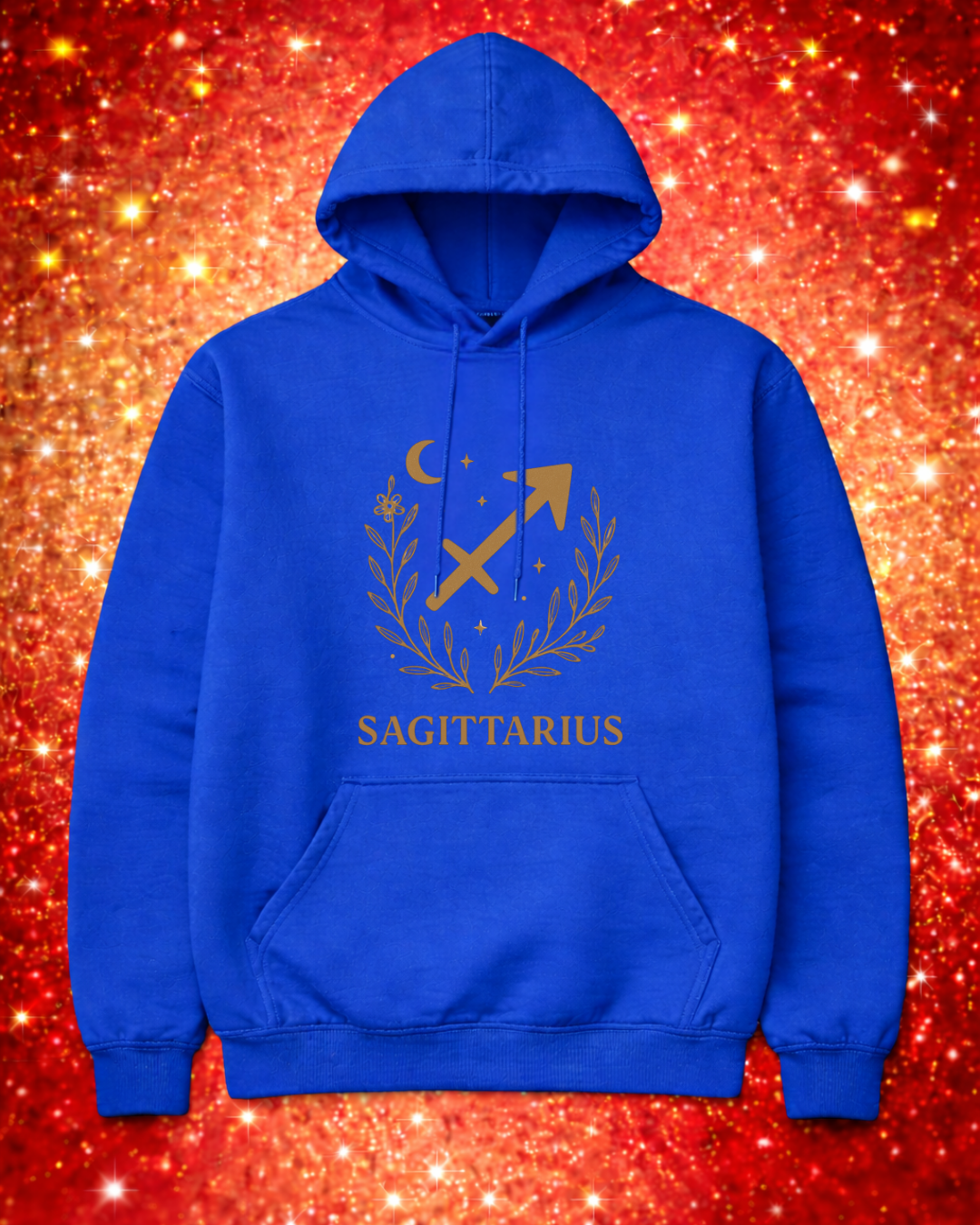 Sagittarius Zodiac Hoodie – Gold Celestial Archer Design on Gildan 18500 Unisex Astrology Sweatshirt