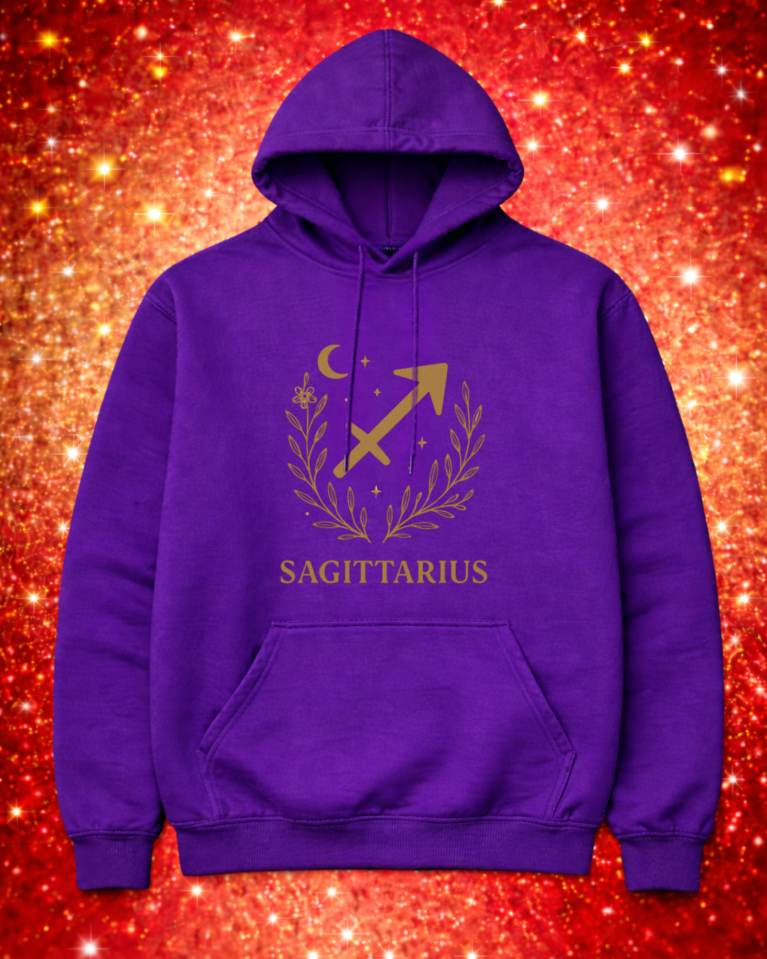 Sagittarius Zodiac Hoodie – Gold Celestial Archer Design on Gildan 18500 Unisex Astrology Sweatshirt