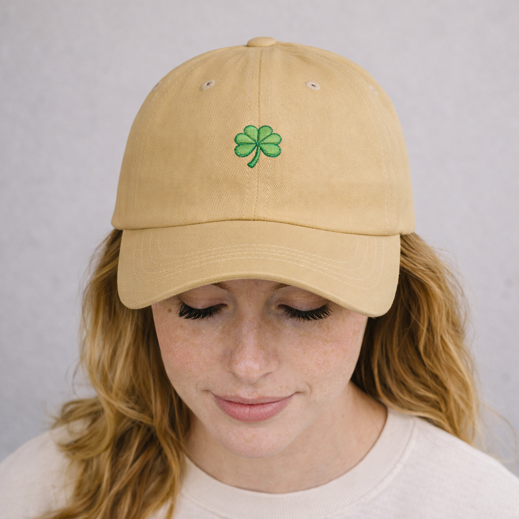 Lucky Shamrock Dad Hat | Embroidered Four Leaf Clover Cap | St Patricks Day Hat | Irish Gift | Minimalist Green Clover Baseball Cap
