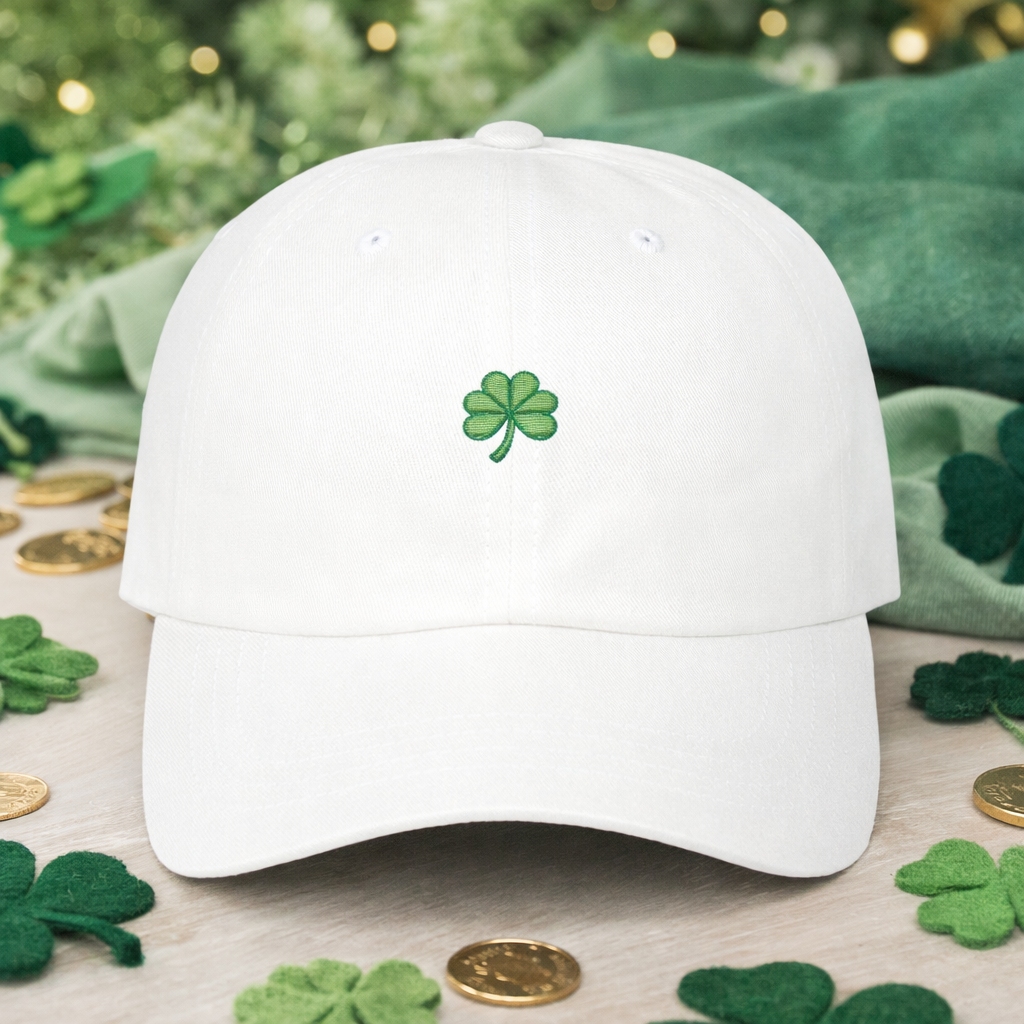 Lucky Shamrock Dad Hat | Embroidered Four Leaf Clover Cap | St Patricks Day Hat | Irish Gift | Minimalist Green Clover Baseball Cap