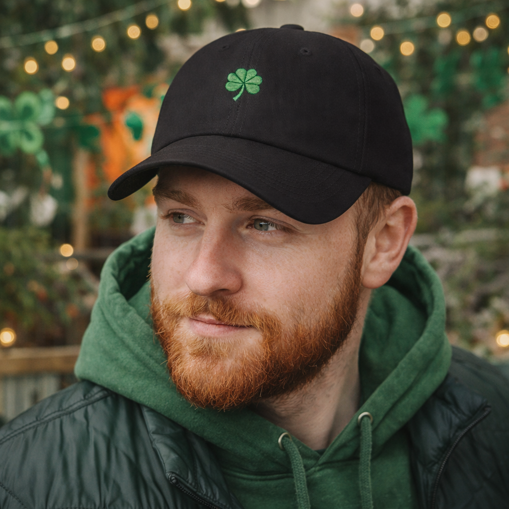 Lucky Shamrock Dad Hat | Embroidered Four Leaf Clover Cap | St Patricks Day Hat | Irish Gift | Minimalist Green Clover Baseball Cap