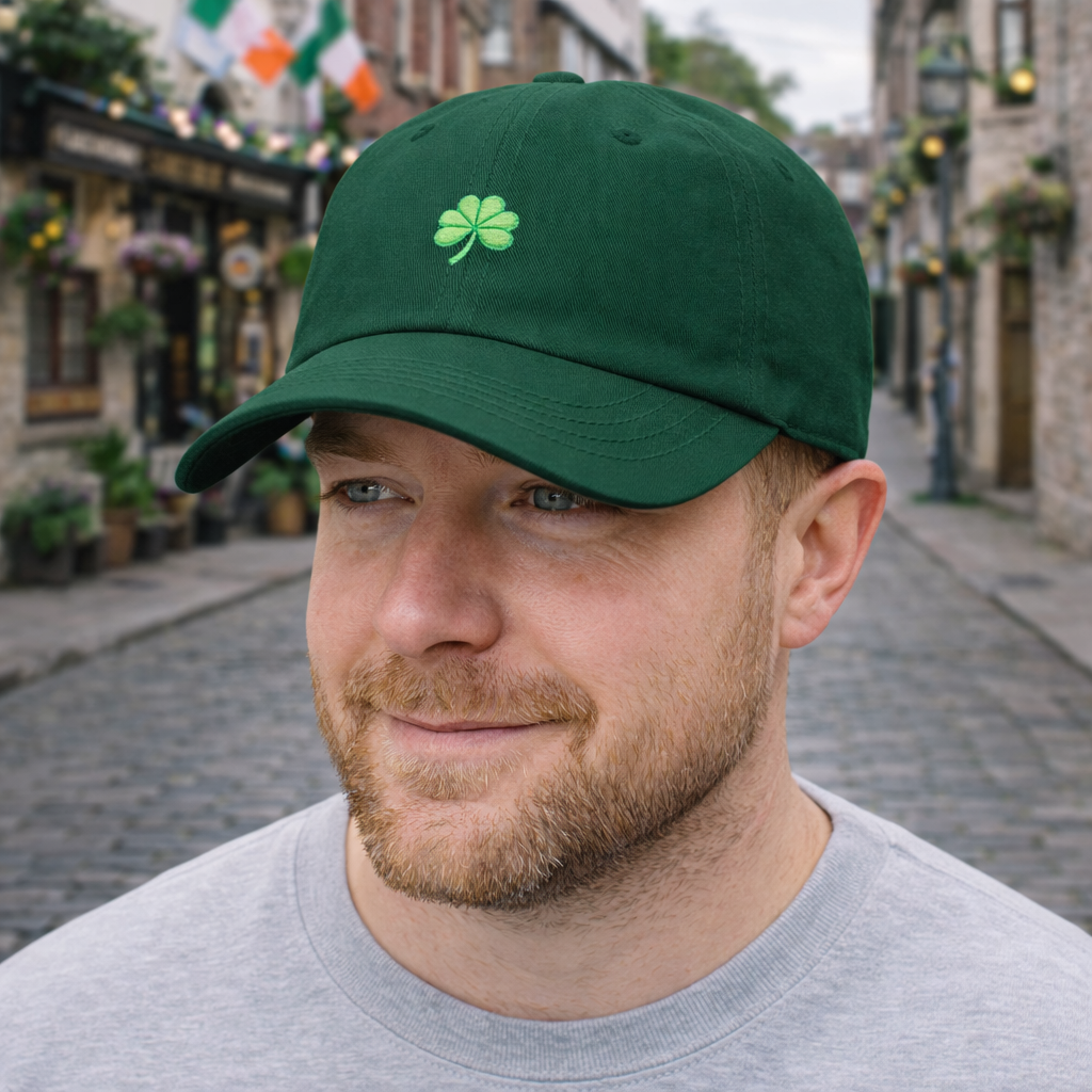 Lucky Shamrock Dad Hat | Embroidered Four Leaf Clover Cap | St Patricks Day Hat | Irish Gift | Minimalist Green Clover Baseball Cap