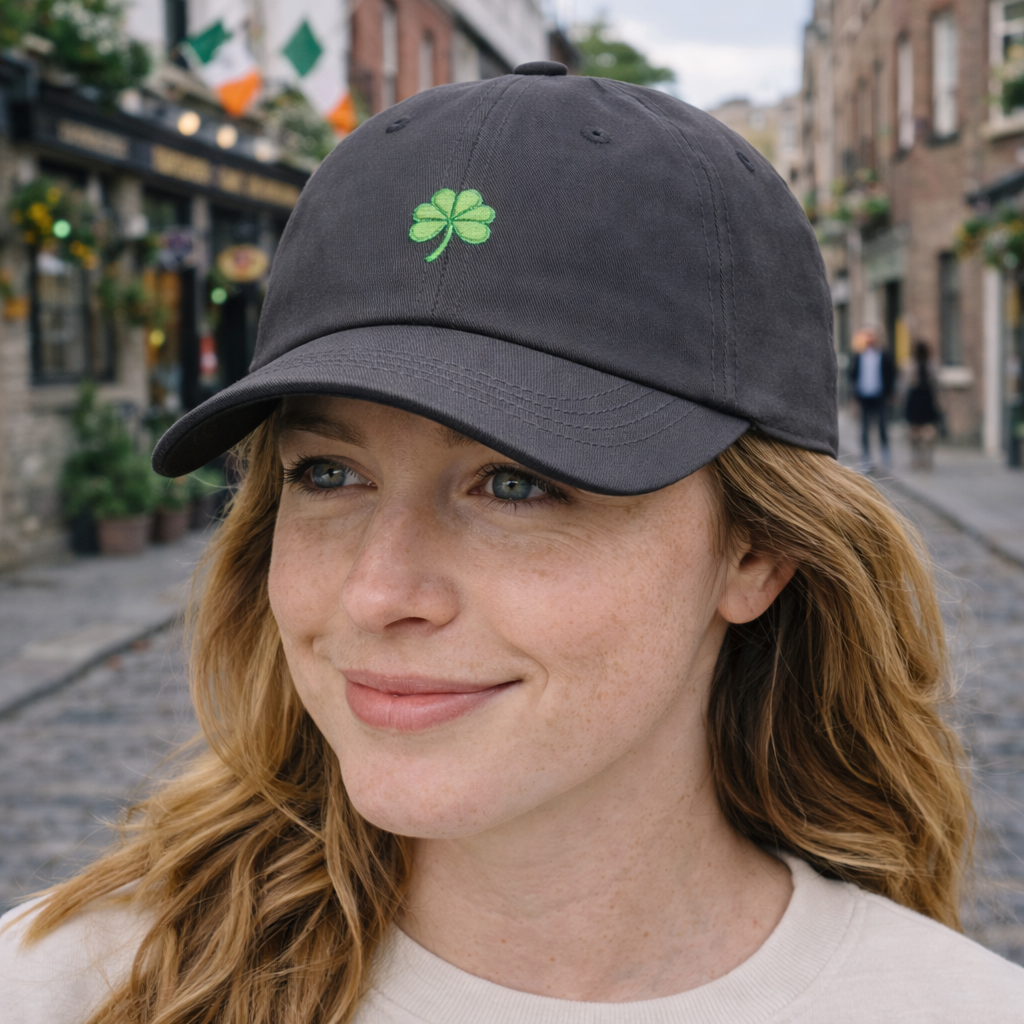 Lucky Shamrock Dad Hat | Embroidered Four Leaf Clover Cap | St Patricks Day Hat | Irish Gift | Minimalist Green Clover Baseball Cap