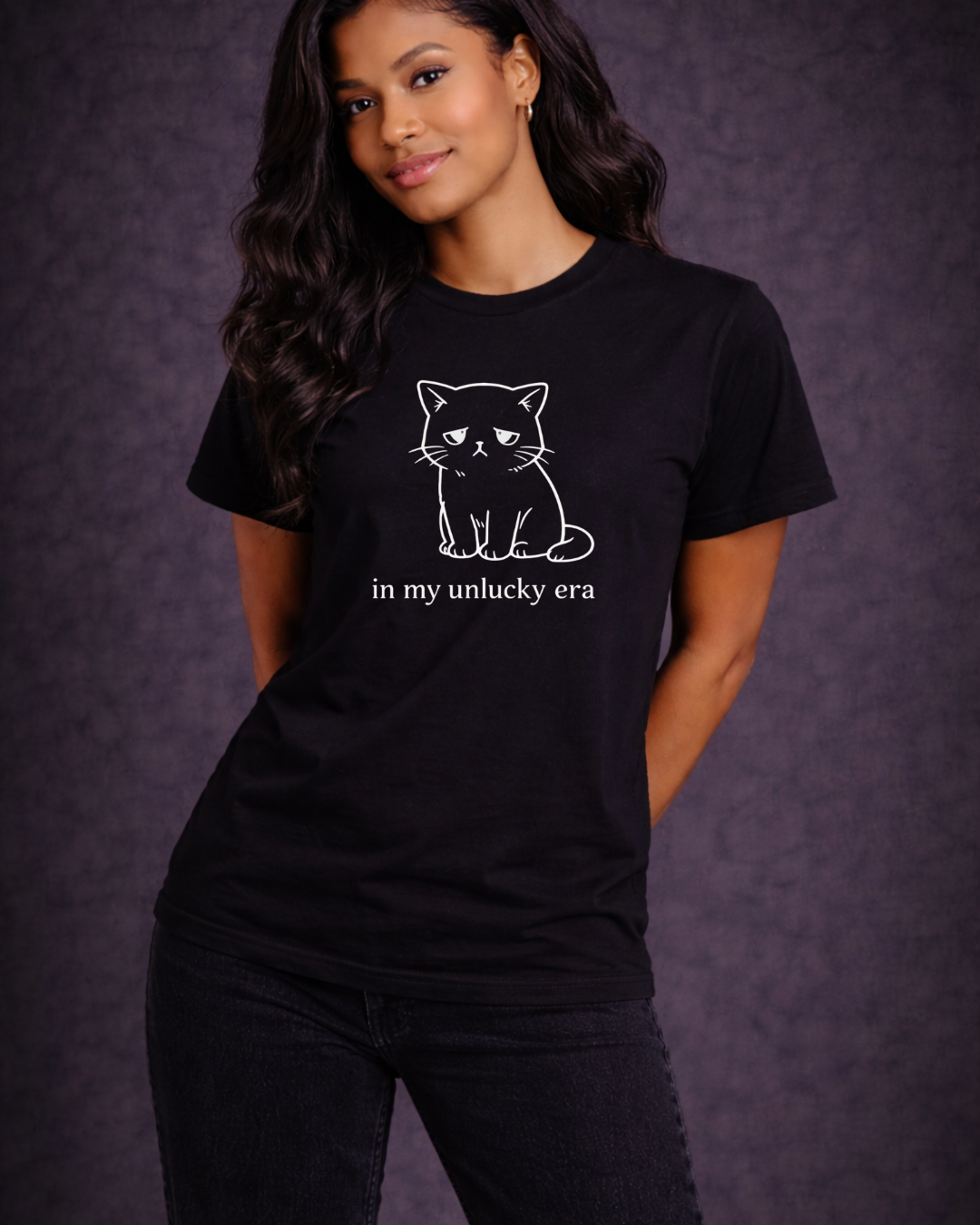 In My Unlucky Era Cat Shirt – Funny Sad Cat Graphic Tee – Cute Relatable Mood Unisex T-Shirt