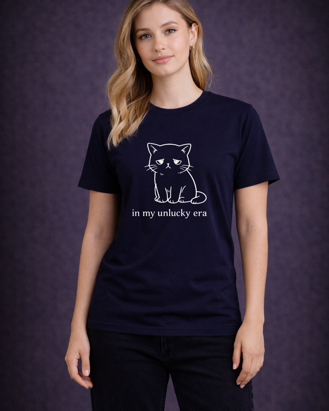 In My Unlucky Era Cat Shirt – Funny Sad Cat Graphic Tee – Cute Relatable Mood Unisex T-Shirt