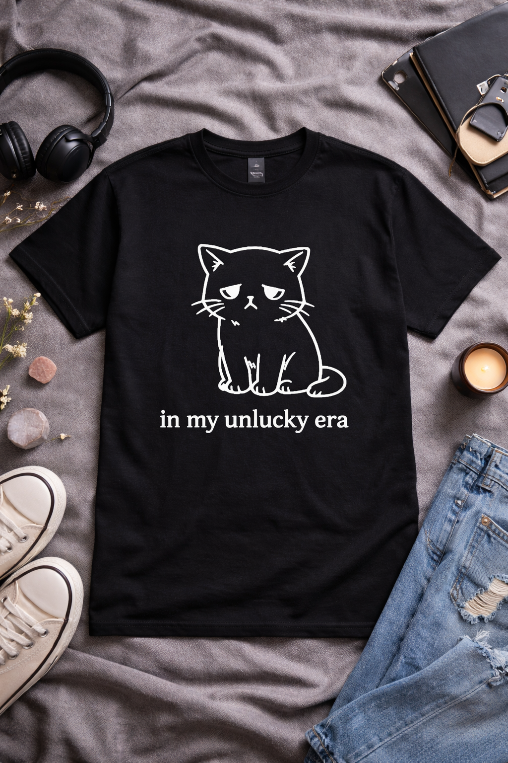 In My Unlucky Era Cat Shirt – Funny Sad Cat Graphic Tee – Cute Relatable Mood Unisex T-Shirt