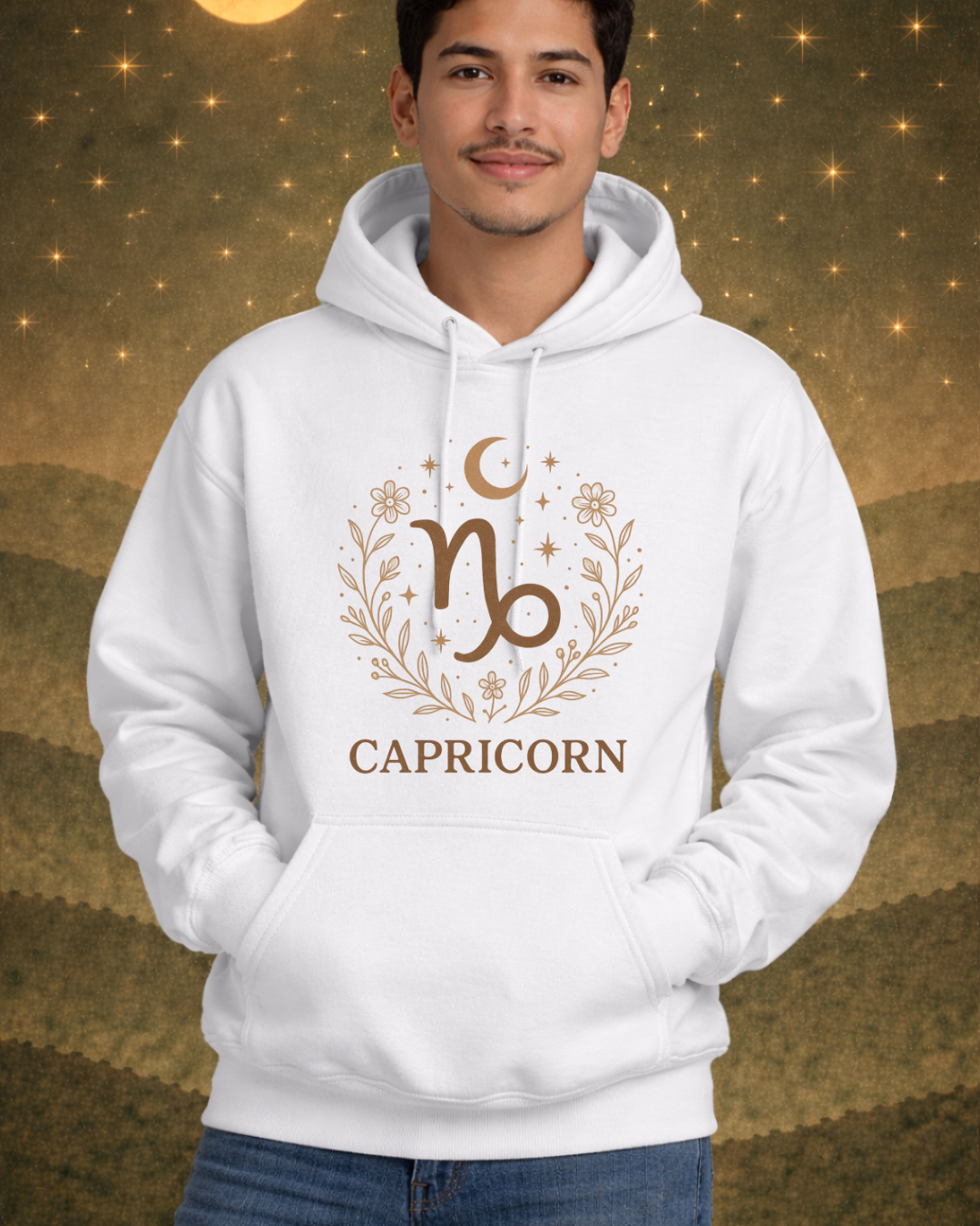 Capricorn Zodiac Hoodie – Celestial Botanical Astrology Pullover Sweatshirt | Gildan 18500 Unisex