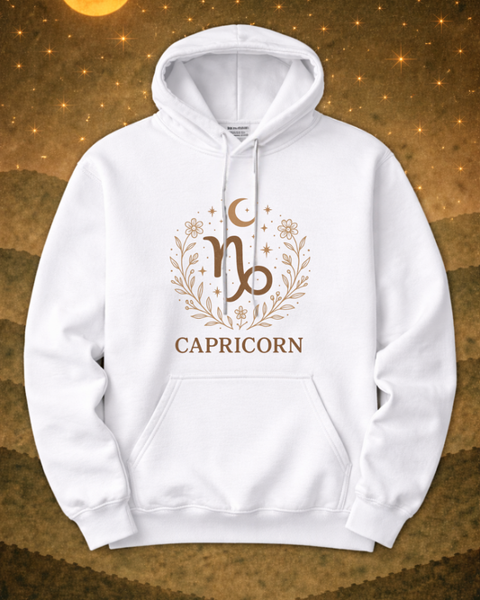 Capricorn Zodiac Hoodie – Celestial Botanical Astrology Pullover Sweatshirt | Gildan 18500 Unisex