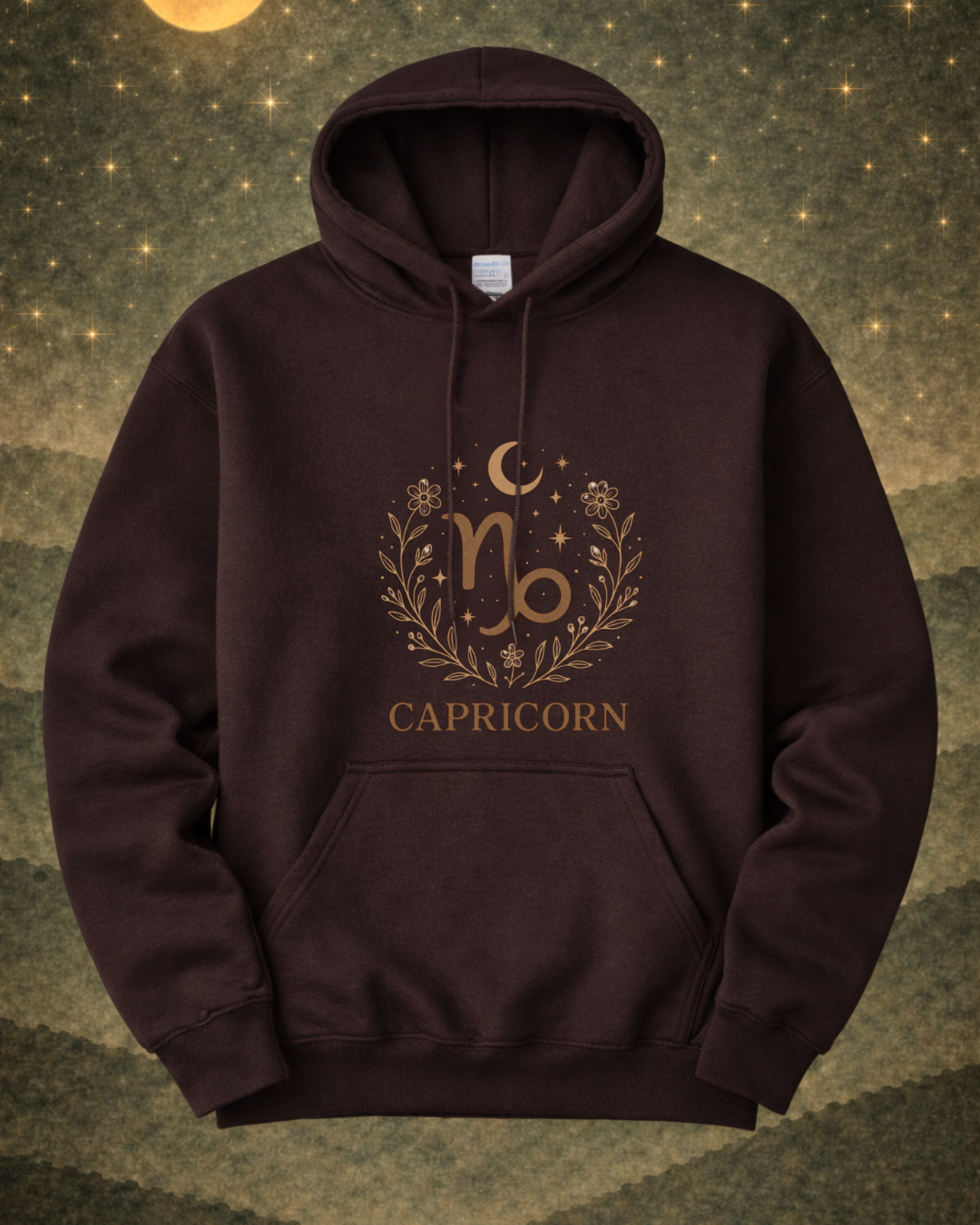 Capricorn Zodiac Hoodie – Celestial Botanical Astrology Pullover Sweatshirt | Gildan 18500 Unisex