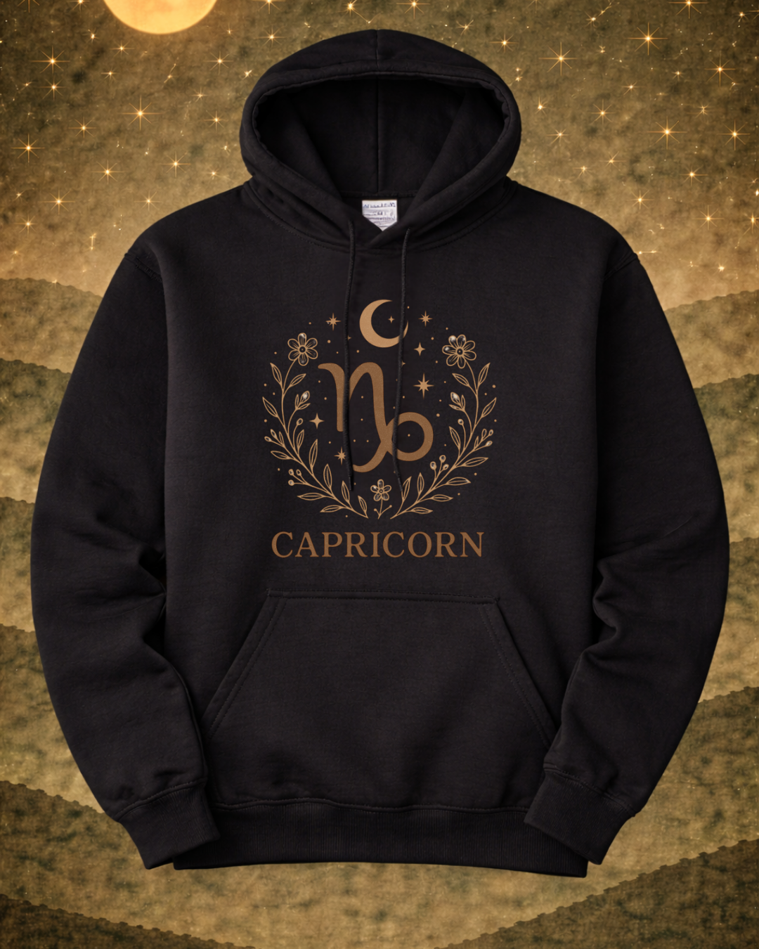 Capricorn Zodiac Hoodie – Celestial Botanical Astrology Pullover Sweatshirt | Gildan 18500 Unisex