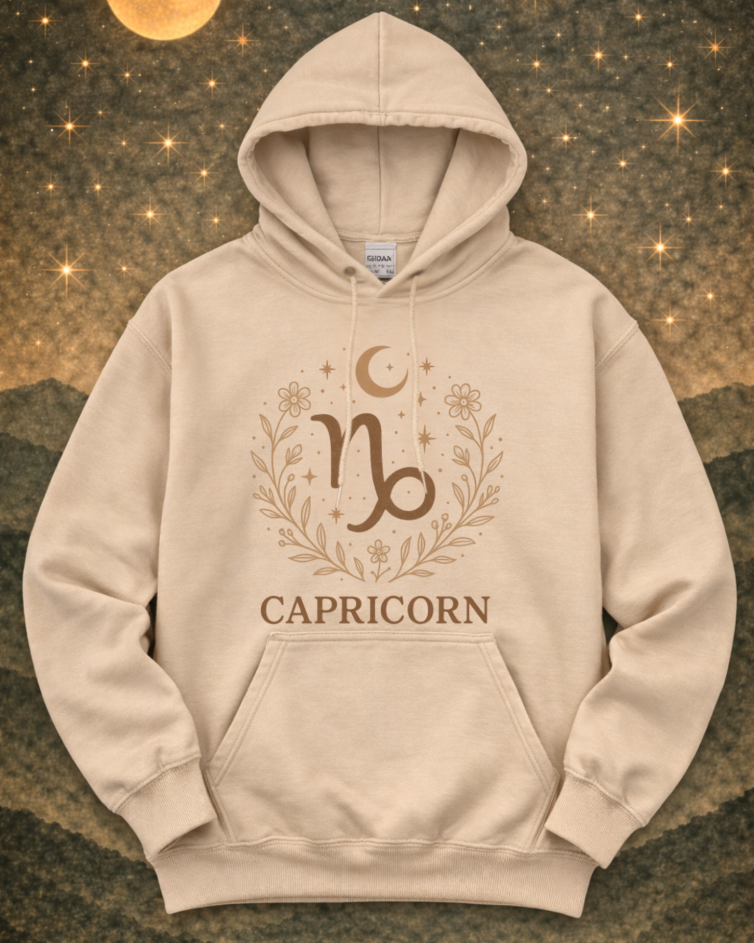 Capricorn Zodiac Hoodie – Celestial Botanical Astrology Pullover Sweatshirt | Gildan 18500 Unisex