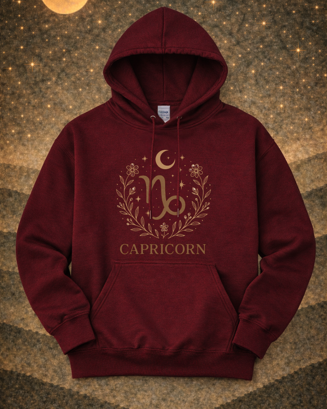 Capricorn Zodiac Hoodie – Celestial Botanical Astrology Pullover Sweatshirt | Gildan 18500 Unisex