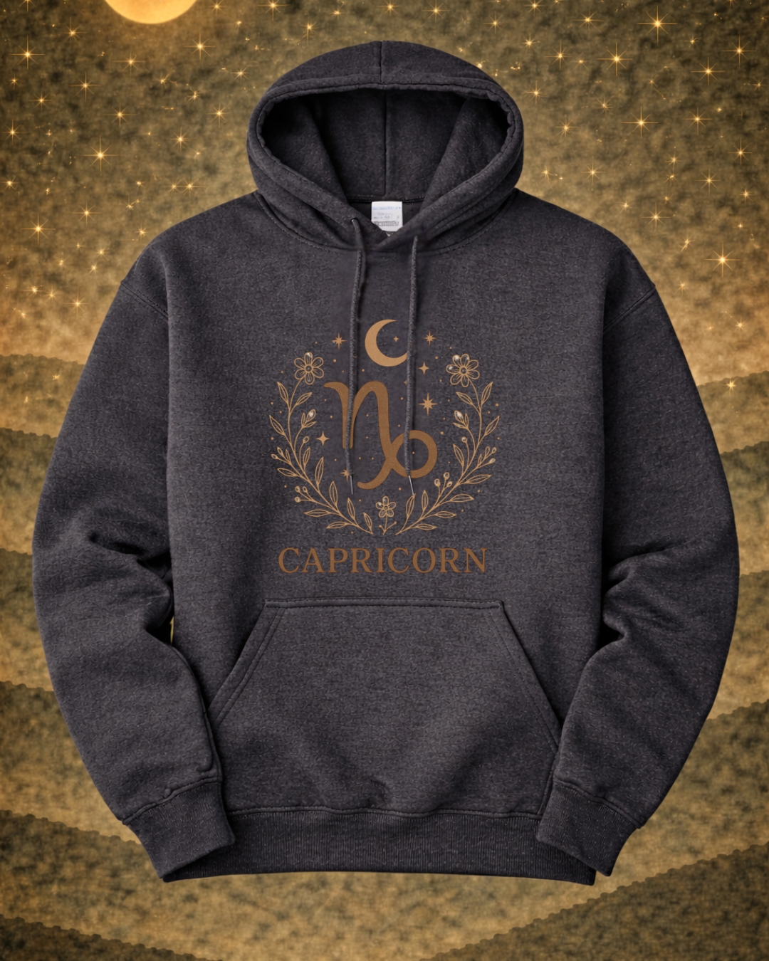 Capricorn Zodiac Hoodie – Celestial Botanical Astrology Pullover Sweatshirt | Gildan 18500 Unisex