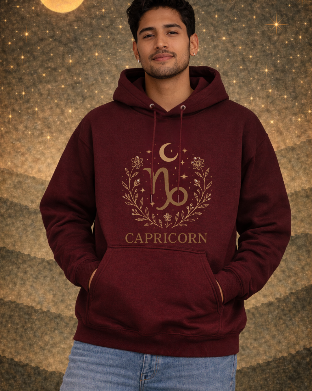 Capricorn Zodiac Hoodie – Celestial Botanical Astrology Pullover Sweatshirt | Gildan 18500 Unisex