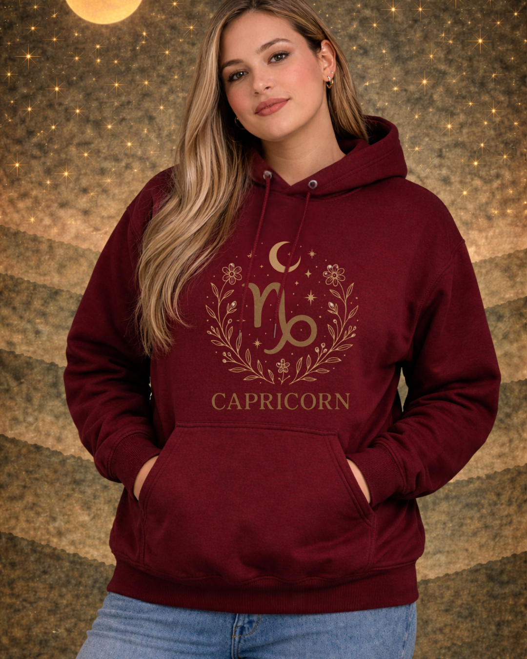 Capricorn Zodiac Hoodie – Celestial Botanical Astrology Pullover Sweatshirt | Gildan 18500 Unisex