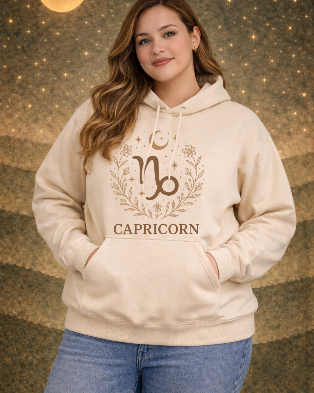 Capricorn Zodiac Hoodie – Celestial Botanical Astrology Pullover Sweatshirt | Gildan 18500 Unisex