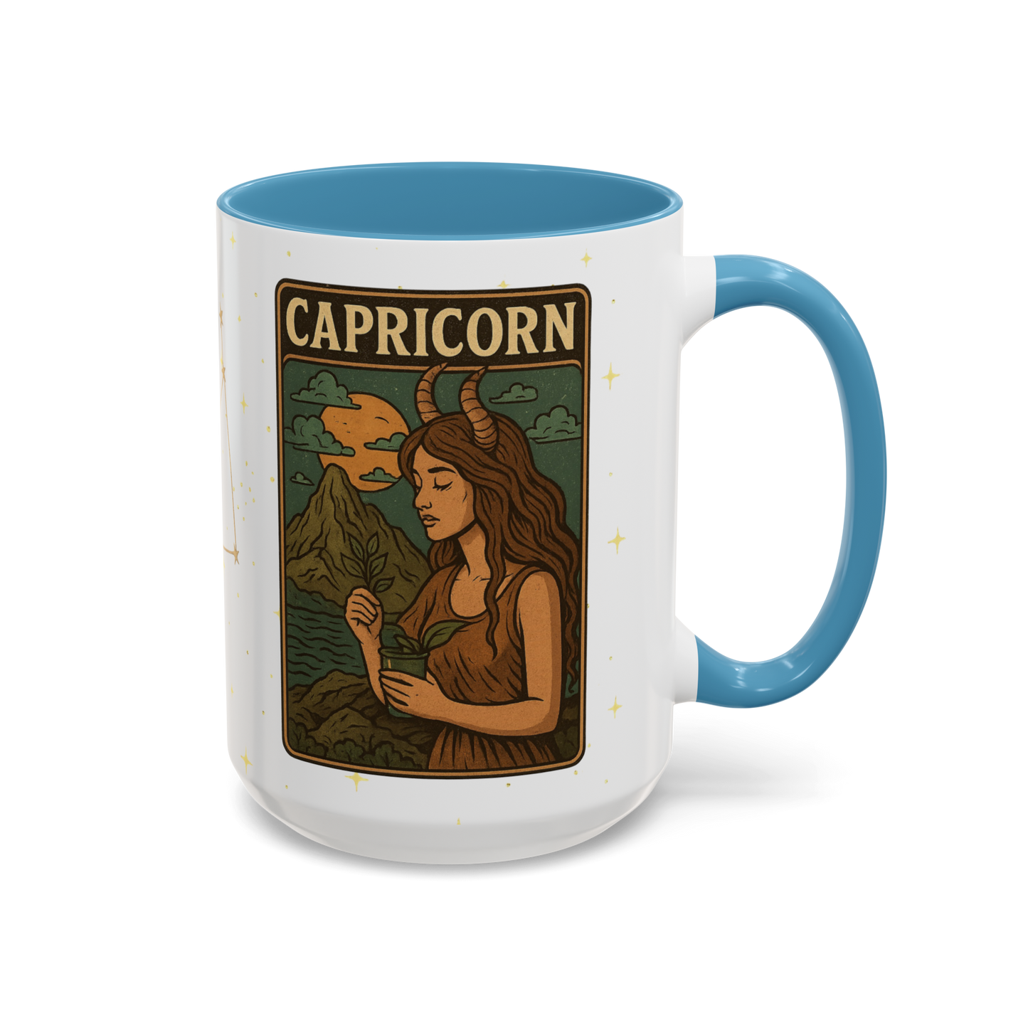 Capricorn Zodiac Mug 15oz – Constellation Wrap Astrology Coffee Cup – Two Tone Navy Ceramic Mug