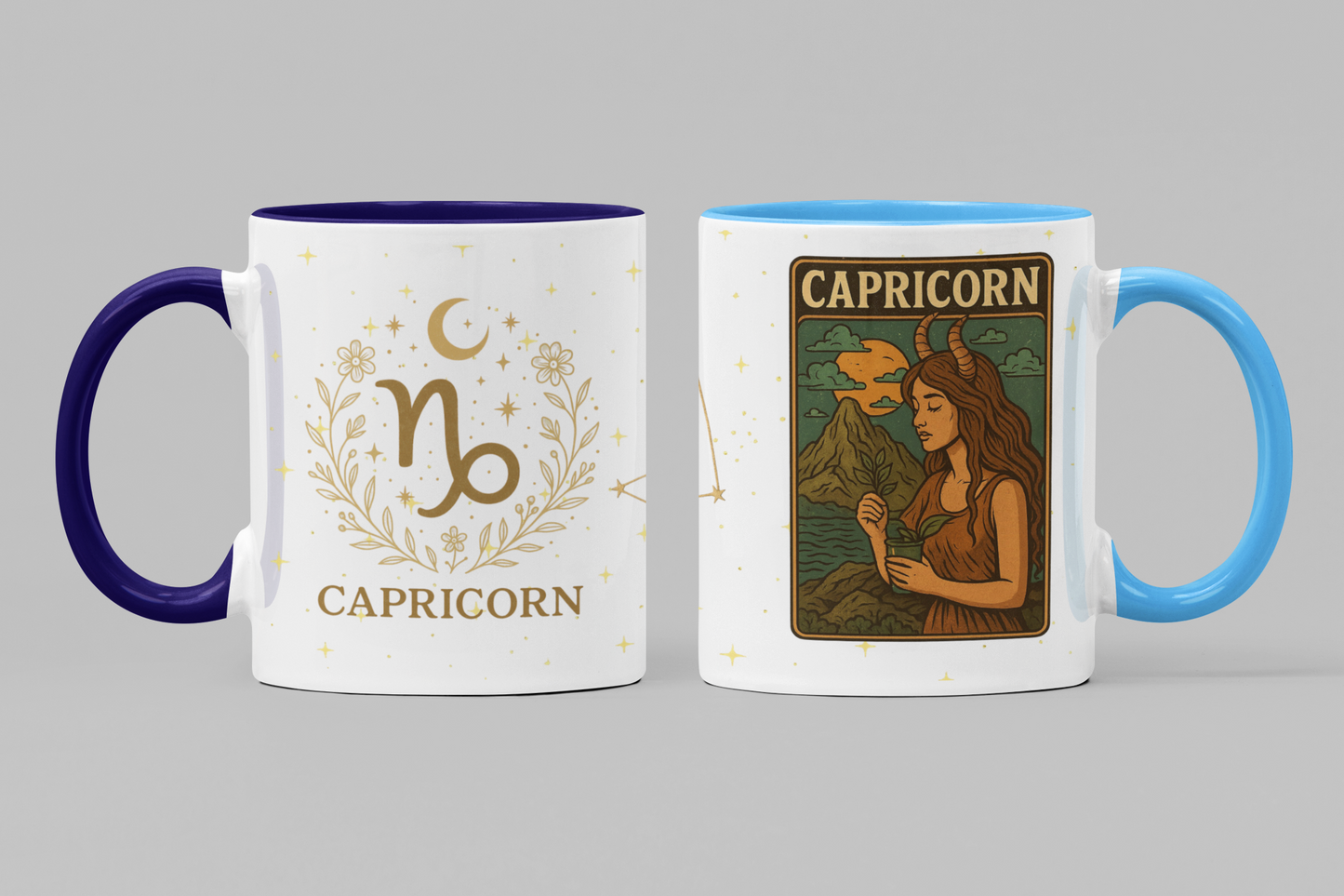 Capricorn Zodiac Mug 15oz – Constellation Wrap Astrology Coffee Cup – Two Tone Navy Ceramic Mug