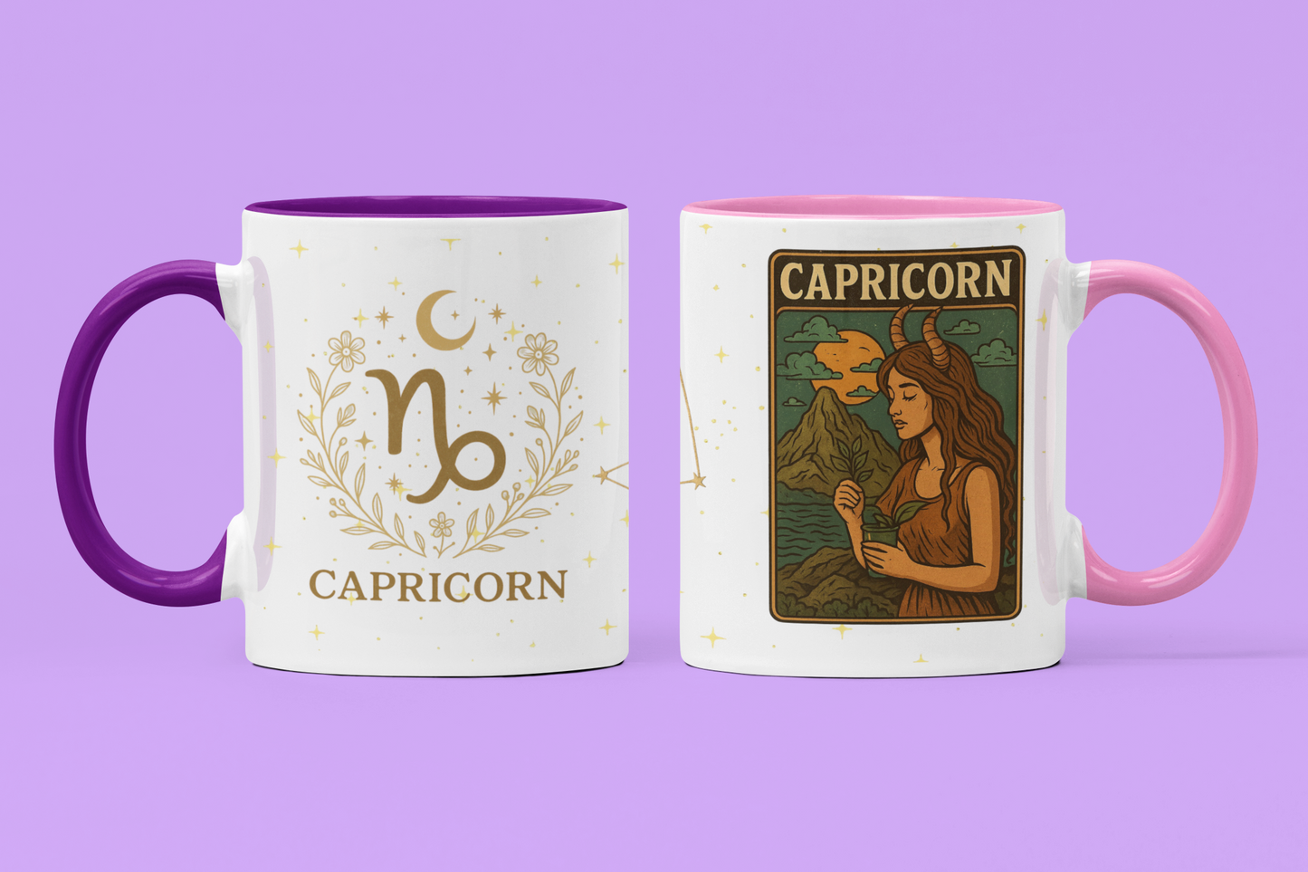 Capricorn Zodiac Mug 15oz – Constellation Wrap Astrology Coffee Cup – Two Tone Navy Ceramic Mug