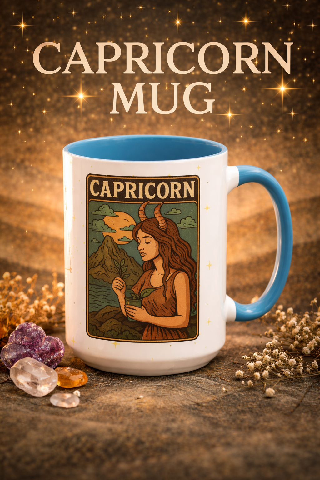 Capricorn Zodiac Mug 15oz – Constellation Wrap Astrology Coffee Cup – Two Tone Navy Ceramic Mug