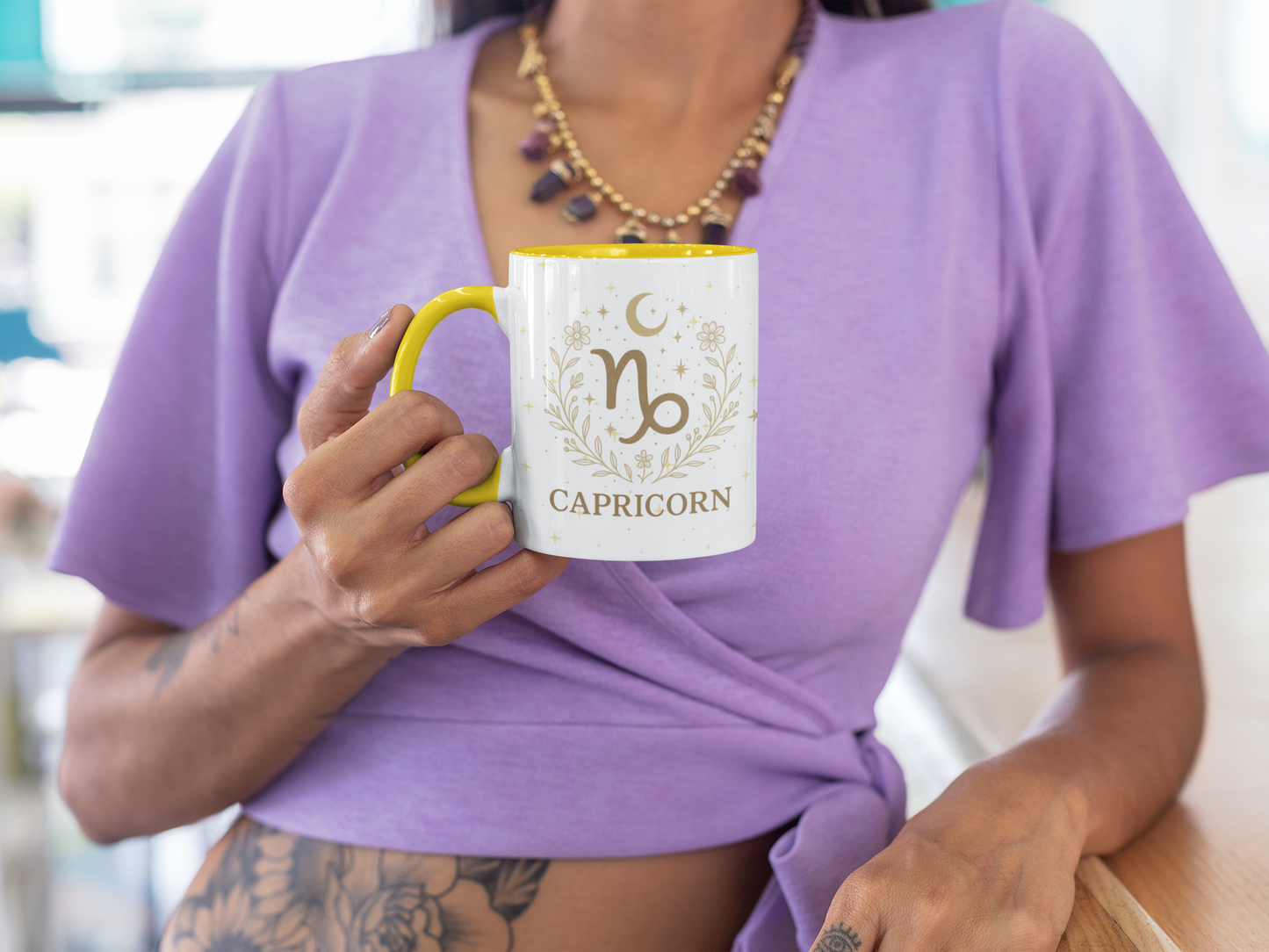 Capricorn Zodiac Mug 15oz – Constellation Wrap Astrology Coffee Cup – Two Tone Navy Ceramic Mug