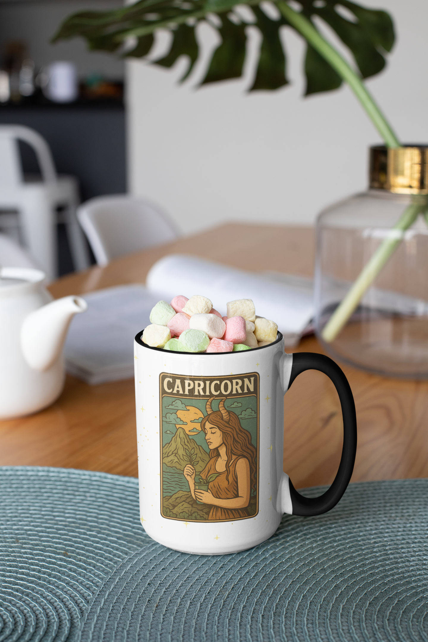 Capricorn Zodiac Mug 15oz – Constellation Wrap Astrology Coffee Cup – Two Tone Navy Ceramic Mug