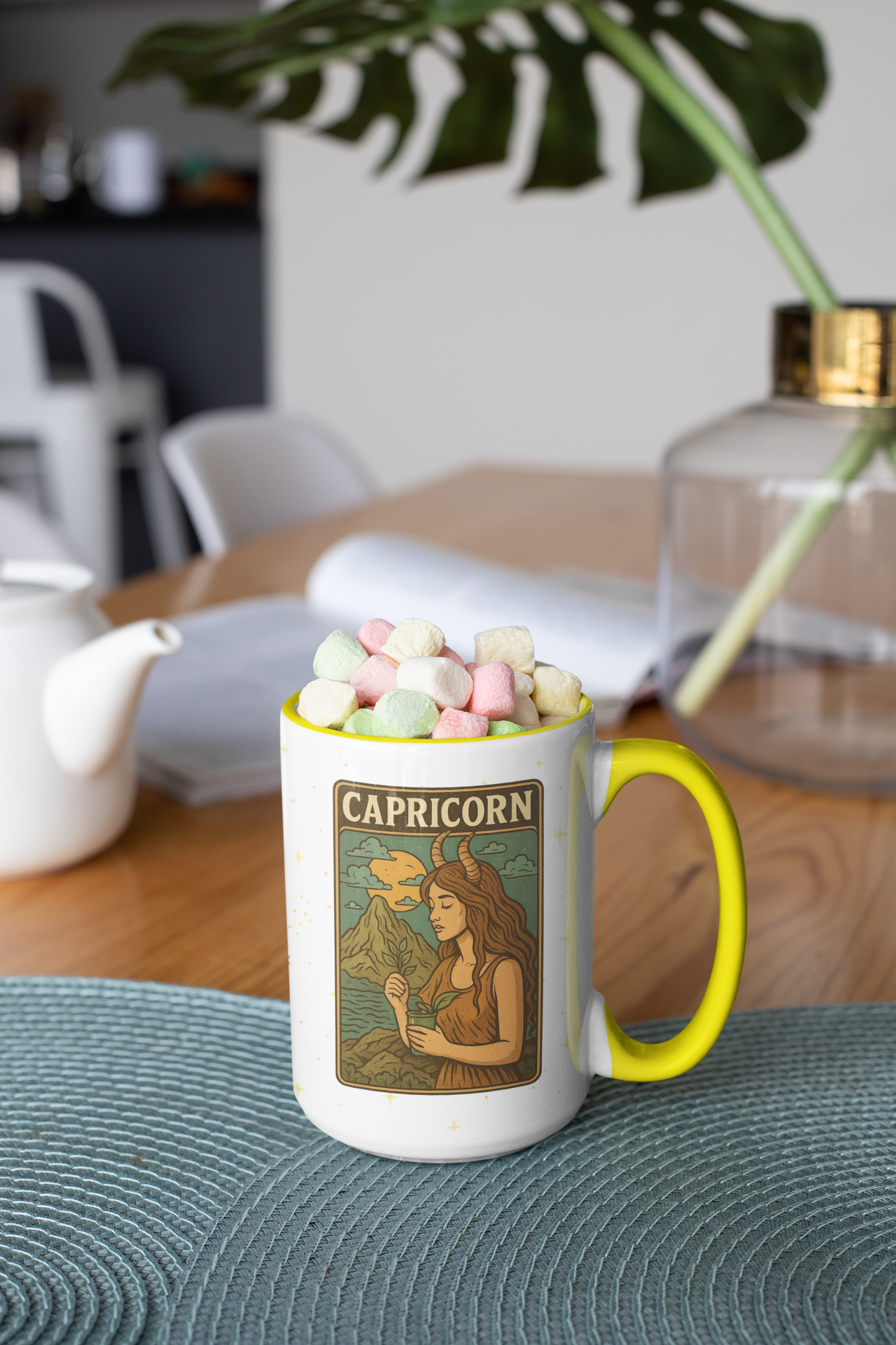 Capricorn Zodiac Mug 15oz – Constellation Wrap Astrology Coffee Cup – Two Tone Navy Ceramic Mug