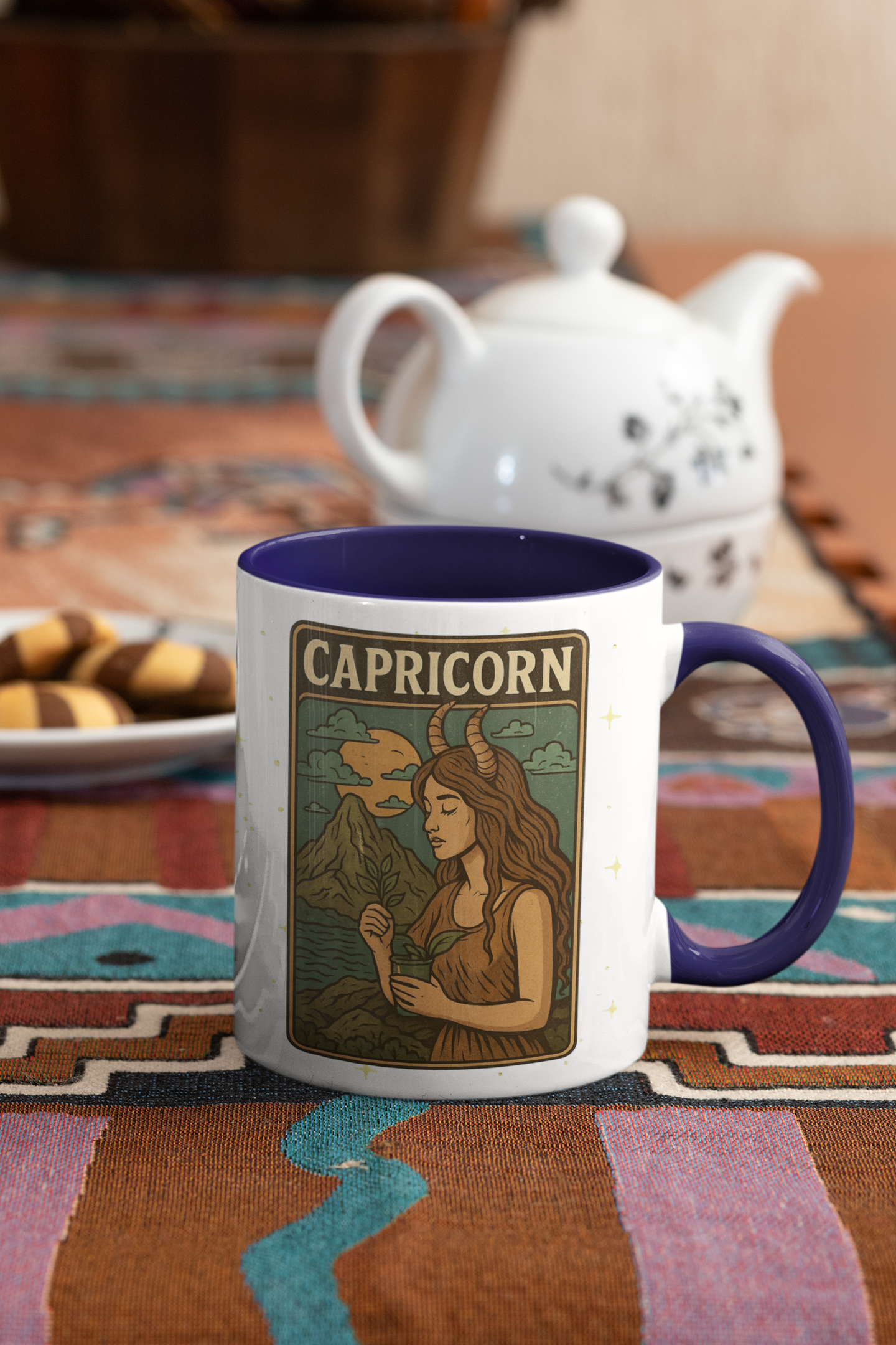 Capricorn Zodiac Mug 15oz – Constellation Wrap Astrology Coffee Cup – Two Tone Navy Ceramic Mug