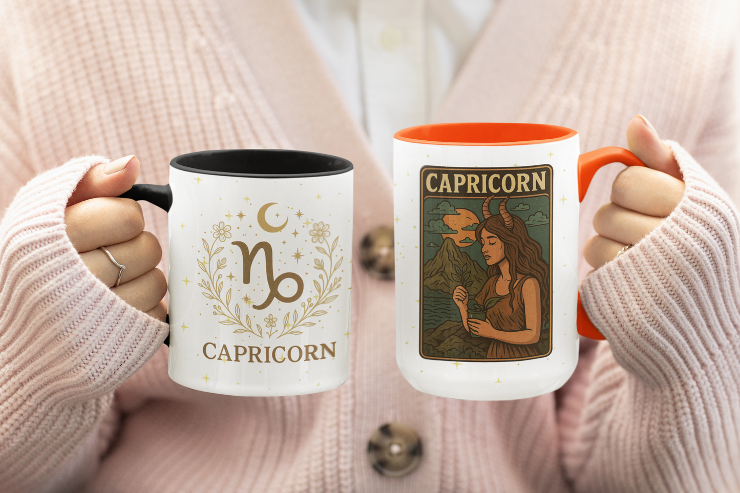 Capricorn Zodiac Mug 15oz – Constellation Wrap Astrology Coffee Cup – Two Tone Navy Ceramic Mug