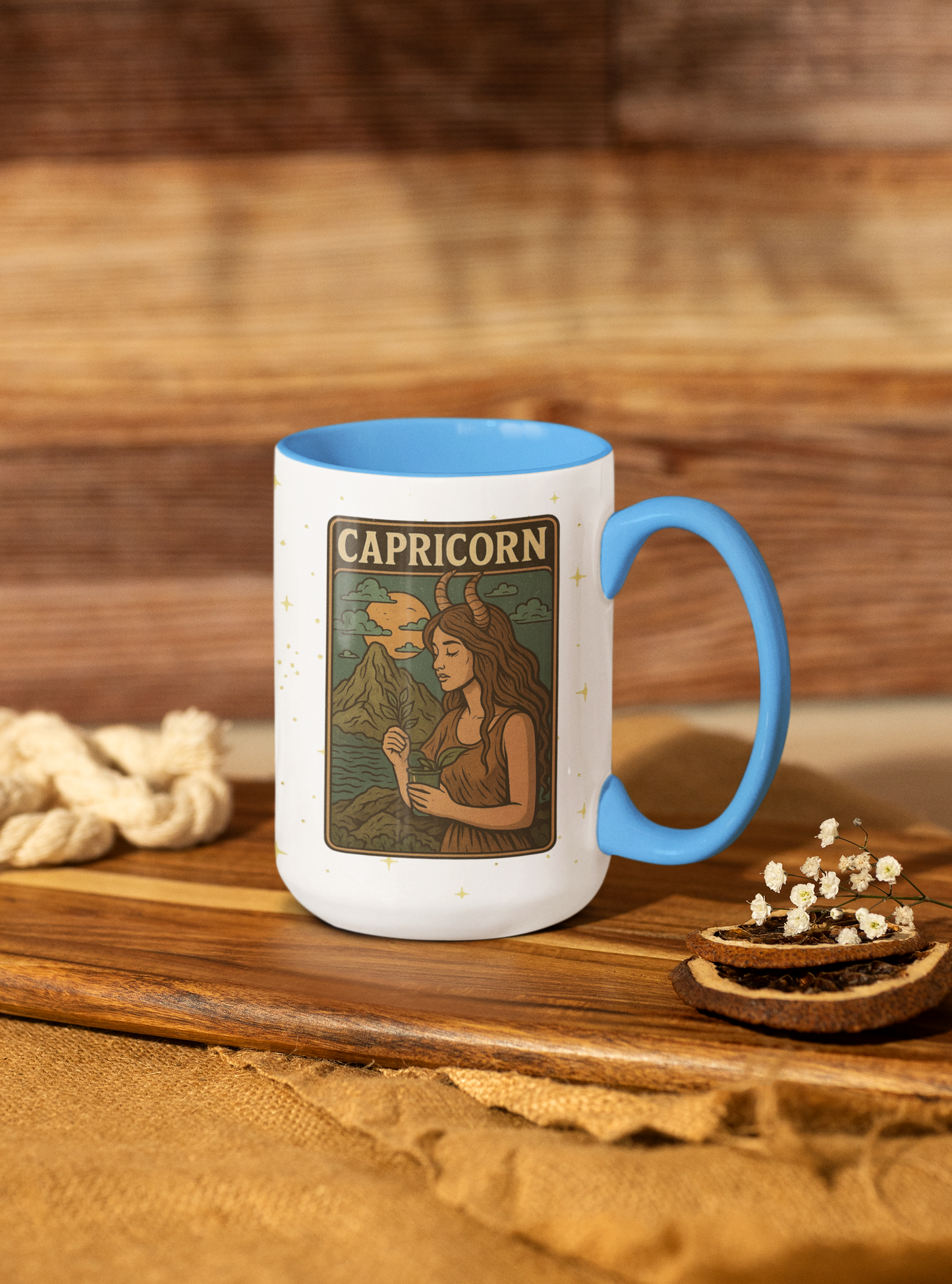 Capricorn Zodiac Mug 15oz – Constellation Wrap Astrology Coffee Cup – Two Tone Navy Ceramic Mug
