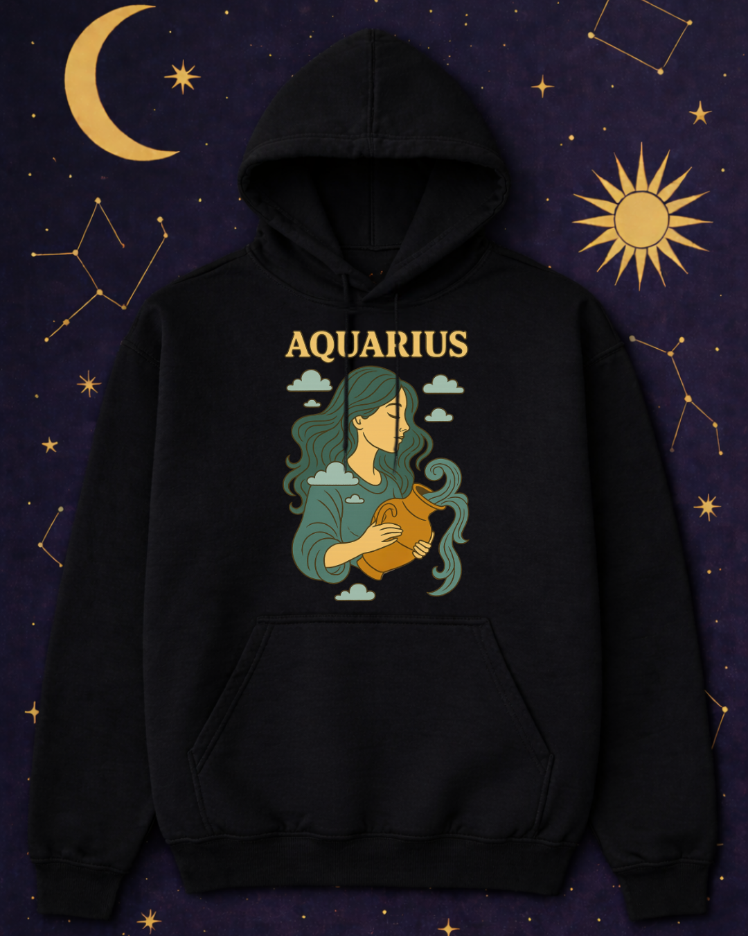 Aquarius Zodiac Hoodie – Vintage Astrology Sweatshirt – Celestial Horoscope Hoodie – Unisex Gildan 18500 Aquarius Gift