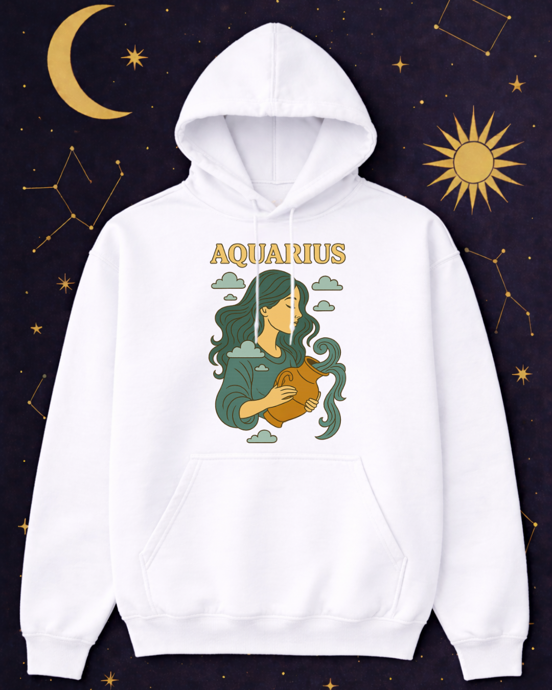 Aquarius Zodiac Hoodie – Vintage Astrology Sweatshirt – Celestial Horoscope Hoodie – Unisex Gildan 18500 Aquarius Gift