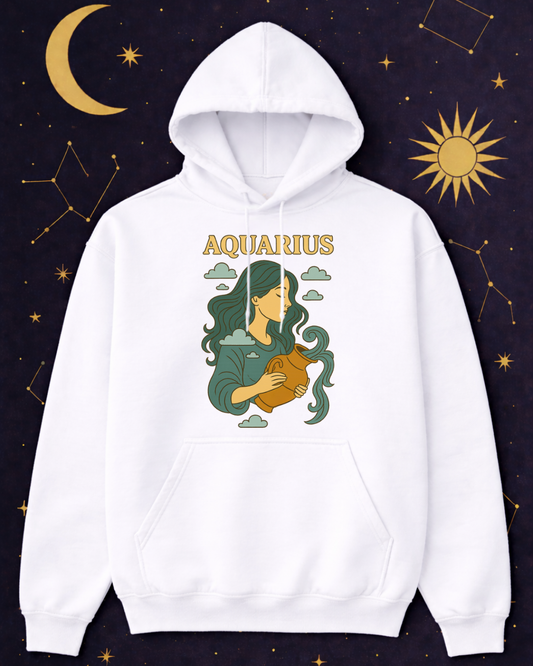 Aquarius Zodiac Hoodie – Vintage Astrology Sweatshirt – Celestial Horoscope Hoodie – Unisex Gildan 18500 Aquarius Gift