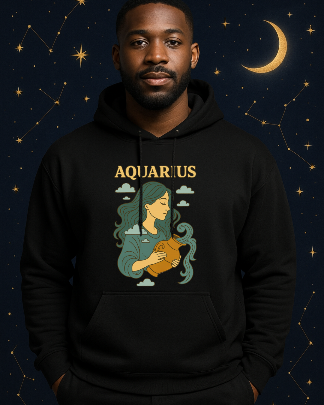 Aquarius Zodiac Hoodie – Vintage Astrology Sweatshirt – Celestial Horoscope Hoodie – Unisex Gildan 18500 Aquarius Gift