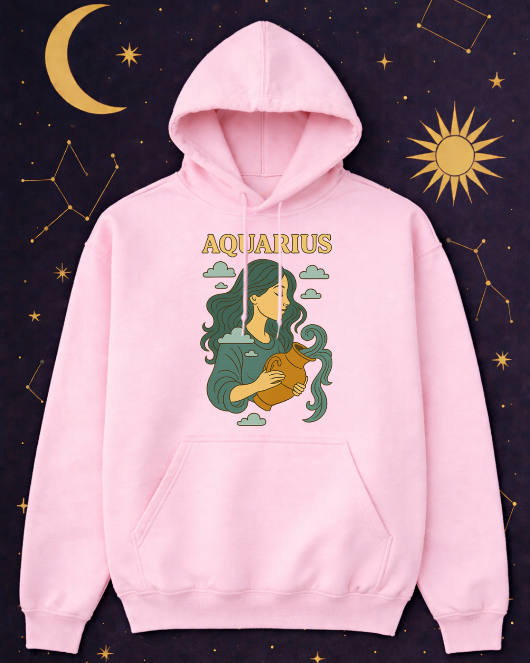 Aquarius Zodiac Hoodie – Vintage Astrology Sweatshirt – Celestial Horoscope Hoodie – Unisex Gildan 18500 Aquarius Gift