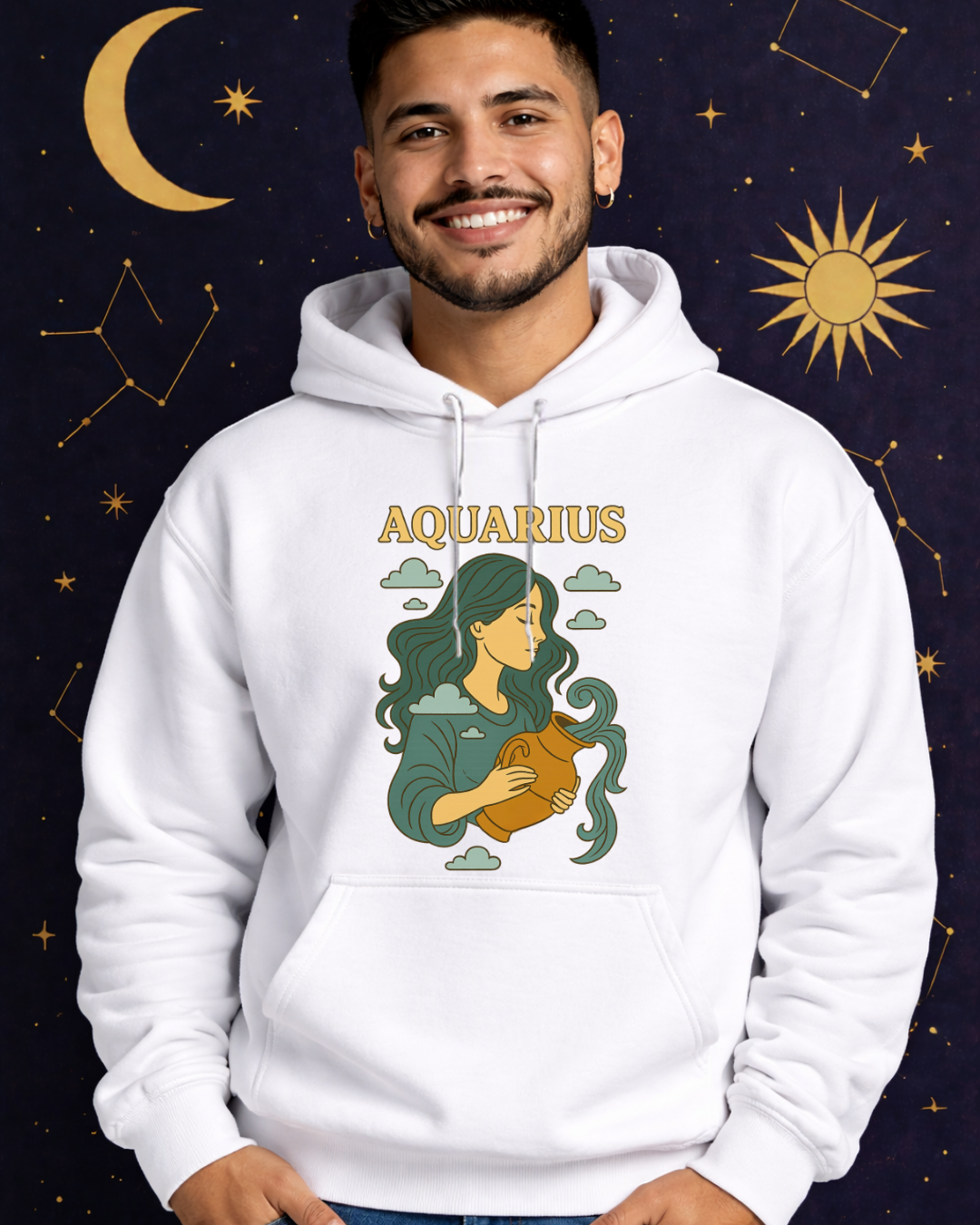 Aquarius Zodiac Hoodie – Vintage Astrology Sweatshirt – Celestial Horoscope Hoodie – Unisex Gildan 18500 Aquarius Gift