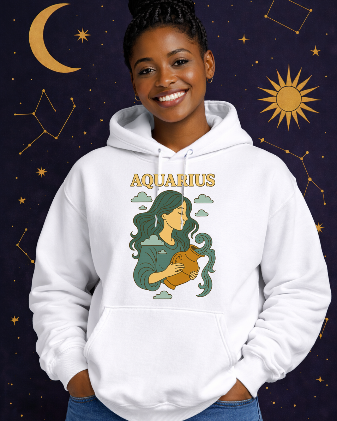 Aquarius Zodiac Hoodie – Vintage Astrology Sweatshirt – Celestial Horoscope Hoodie – Unisex Gildan 18500 Aquarius Gift