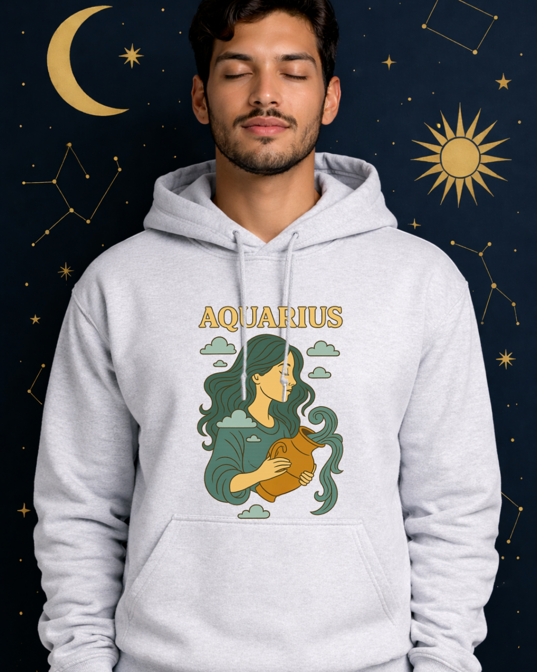 Aquarius Zodiac Hoodie – Vintage Astrology Sweatshirt – Celestial Horoscope Hoodie – Unisex Gildan 18500 Aquarius Gift