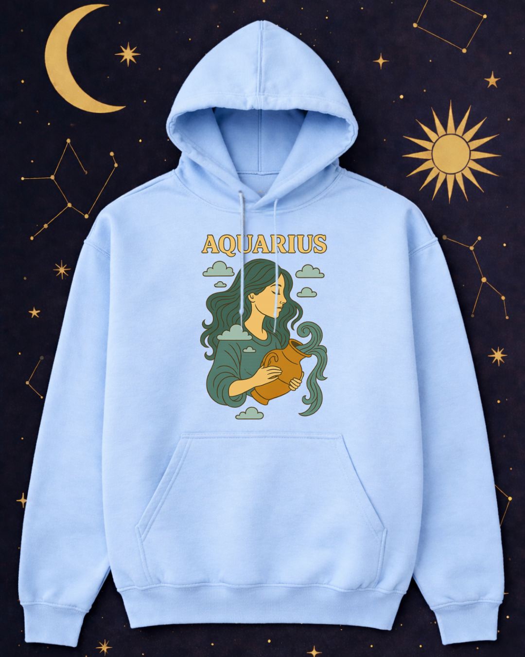 Aquarius Zodiac Hoodie – Vintage Astrology Sweatshirt – Celestial Horoscope Hoodie – Unisex Gildan 18500 Aquarius Gift